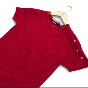 100% Cashmere Hand Stiched Short-sleeve Lightweight Knit Sweater Small